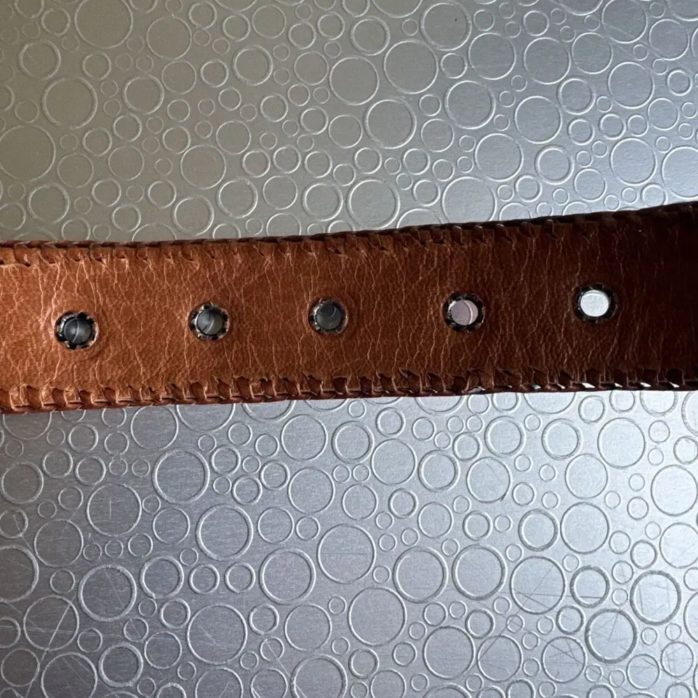 Vintage Handmade Guatemala Woven Belt 32 Cotton Leather Aztec Folk Art Southwest